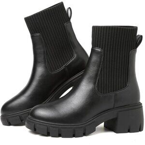 🆕Women Chelsea Platform Ankle Boot Black PM PU+PVC Brand Gender Colour Material